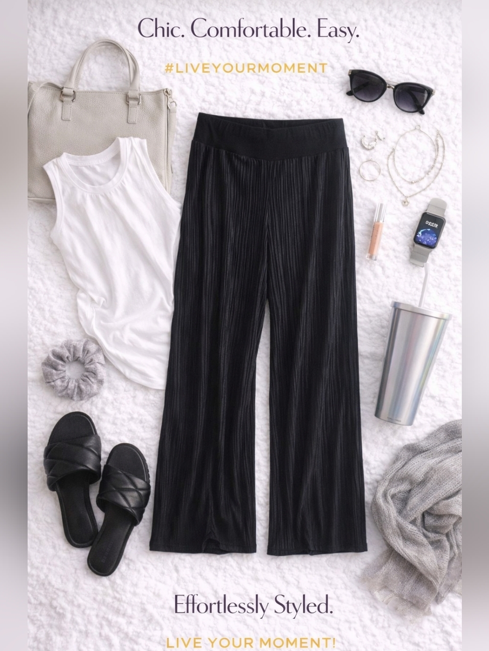 Sofisticated Comfort Moment- LG Breathable Stretch Black  Wide-Leg Pants
